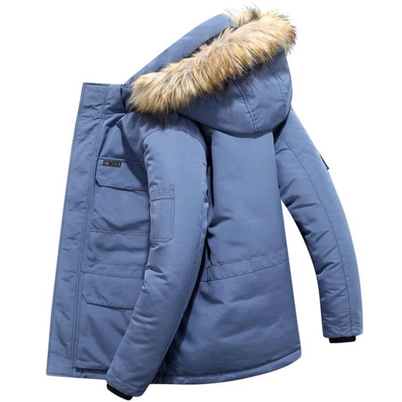 Winter Jackets Men Fur Warm Thick Cotton Multi-pocket Hooded Parkas Mens Casual Fashion Warm Coats Plus Size 5XL 6XL Overcoat