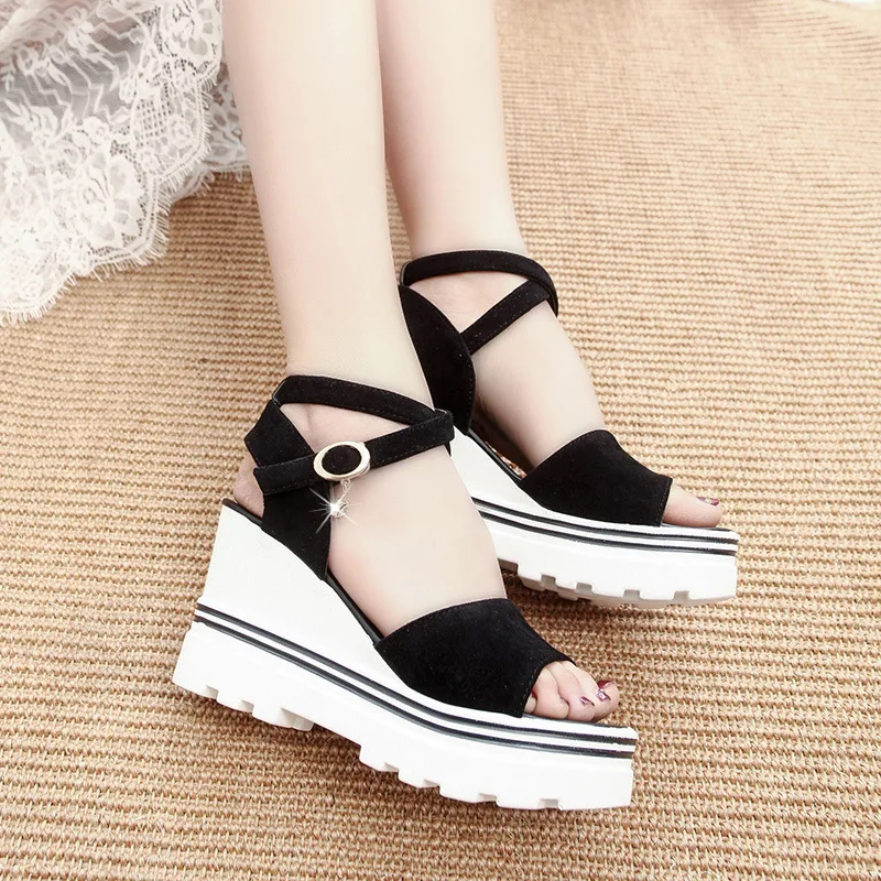 Women Summer Wedge Sandals Female Buckle fish mouth Platform Bohemia High Heel Sandals Fashion Ankle Strap Open Toe Ladies Shoes