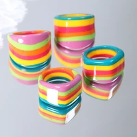 2022 new fashion exaggerate colorful stripe hand painted drip oil irregular geometric round acrylic resin ring for women jewelry