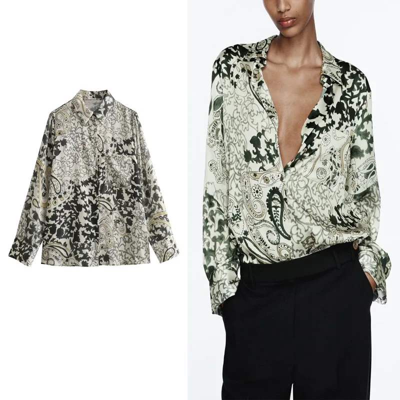 

Рубашка женская с отложным воротником и длинным рукавом, на пуговицах