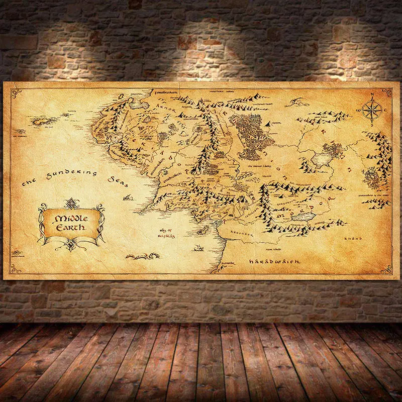 

Movie Map Of Middle Earth Canvas Painting Posters and Prints Vintage Style Wall Art Pictures for Living Room Cuadros Unframed