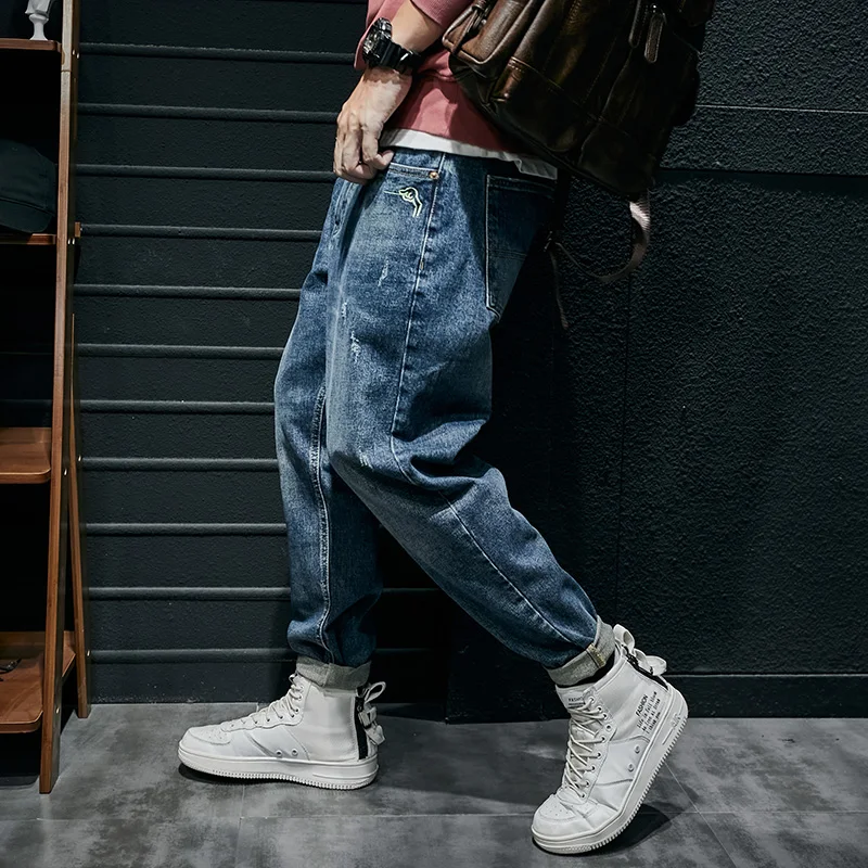 Street Fashion Men Jeans Retro Blue Zipper Designer Casual Denim Harem Pants Hombre Hip Hop Loose Jeans Men Wide Leg Trousers