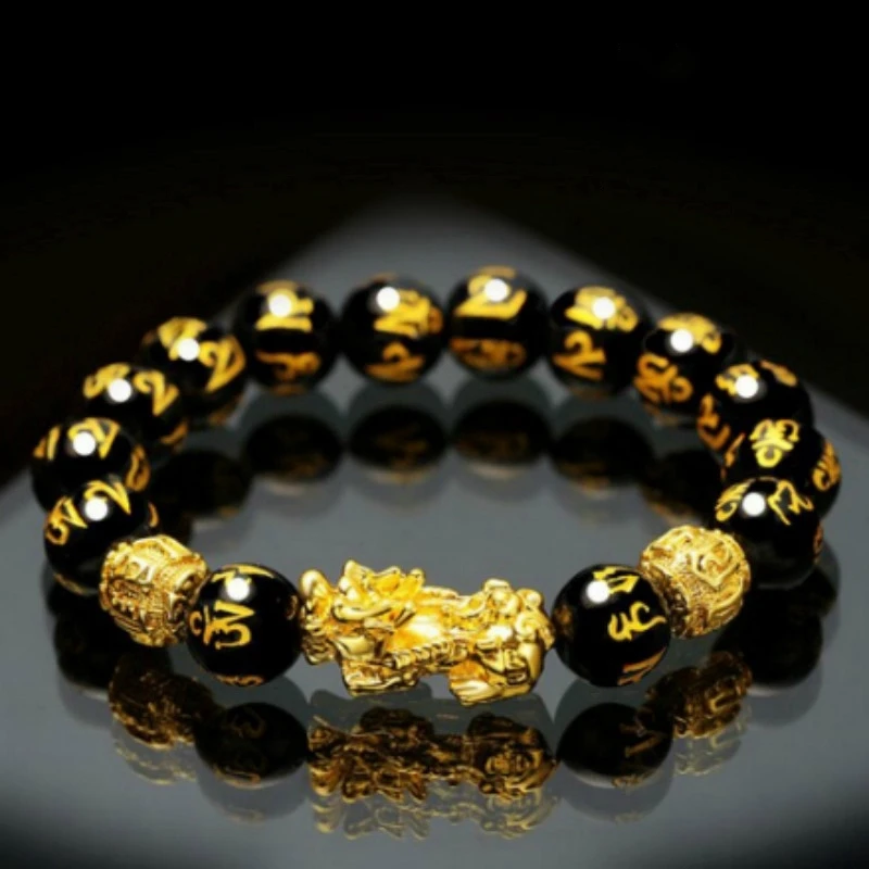 

Feng Shui Obsidian Stone Beads Bracelet Men Women Wristband Pixiu Wealth And Good Lucky Bracelet