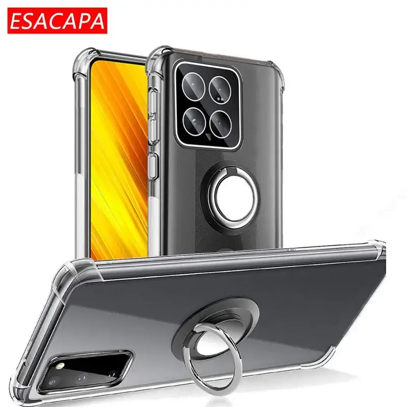 Фото Чехол с магнитным кольцом-держателем для телефона Xiaomi 14T Pro, прозрачный мягкий ударопрочный чехол из ТПУ для Mi 13T Pro 12T 11T 10T Pro №1
