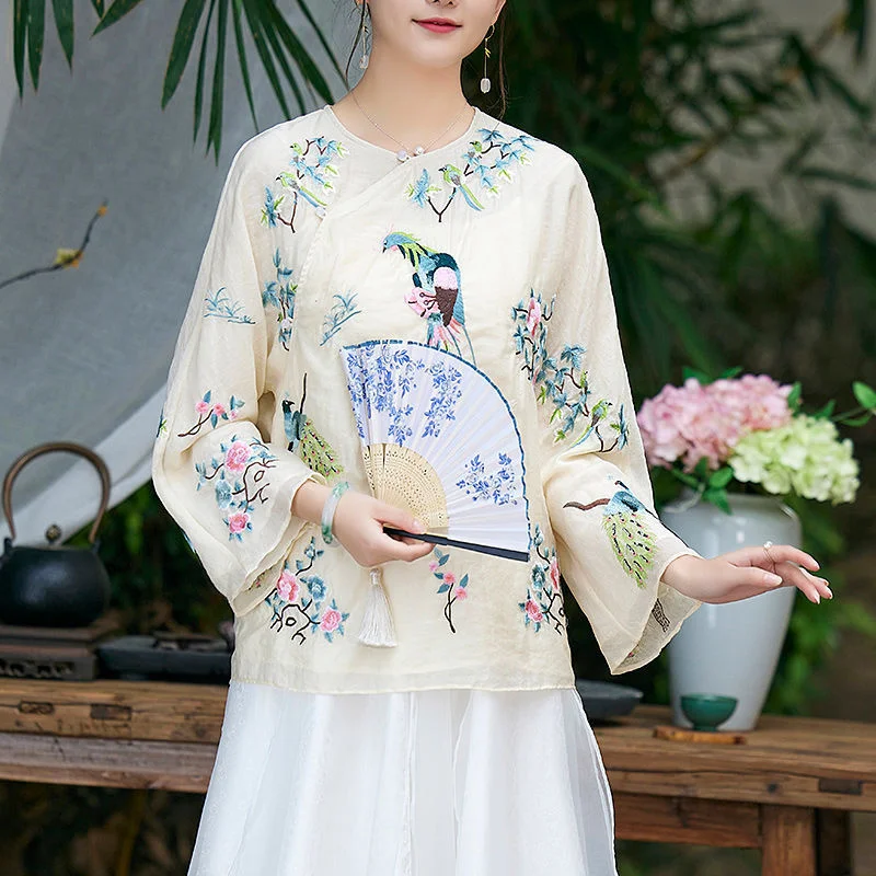 

Женский топ с вышивкой Hanfu, Элегантная блузка в национальном стиле, Новинка весна-лето 2022, свободный винтажный Традиционный китайский костюм Тан 4XL