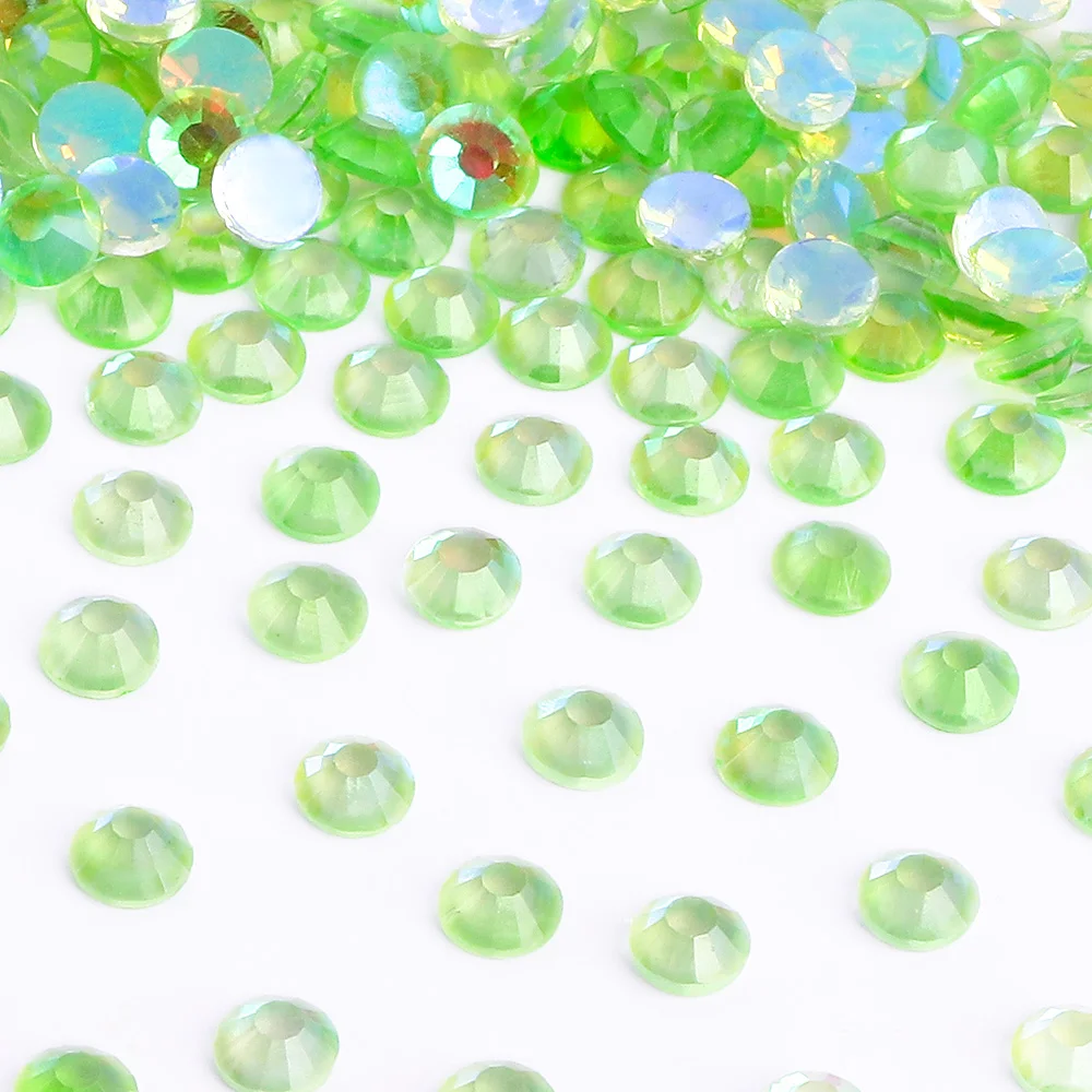 

Top Quality Aurora Light Green Glass Non Hotfix Rhinestones Flatback Glitter Crystal Stones Nail Art Rhinestones for nail deco