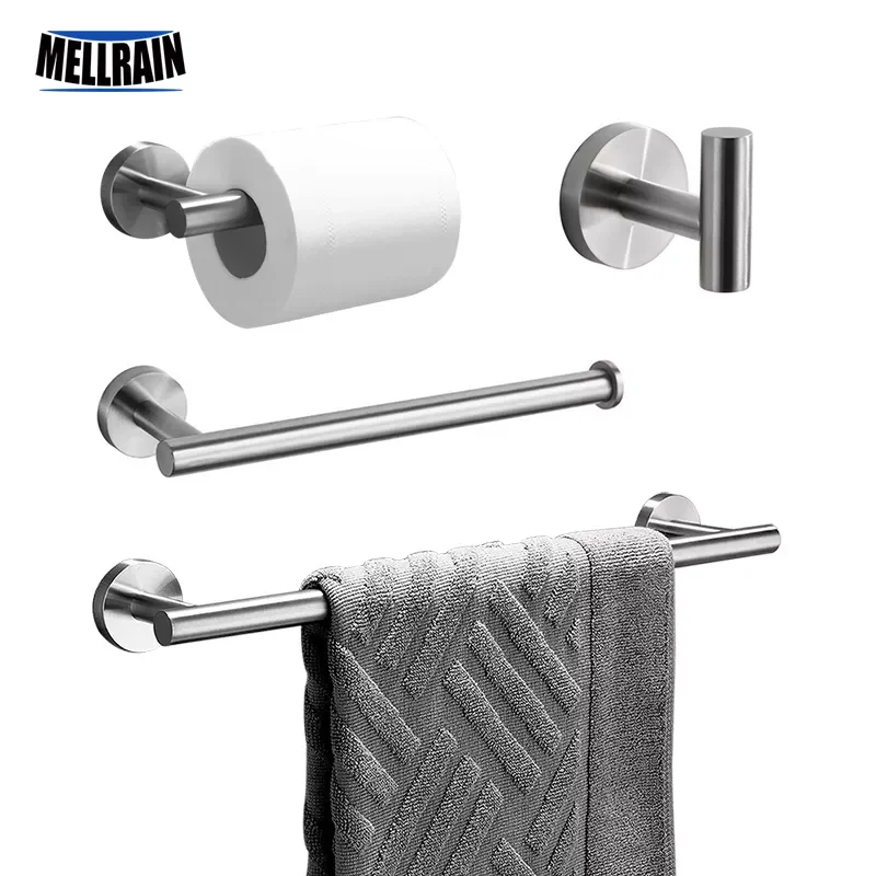 

NEW2023 Round Bathroom Accessories Stainless Steel Brushed Toilet Paper Holder Towel Ring Robe Hook Towel Rail Bar Bathroom Hard