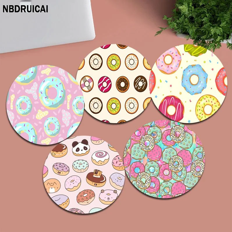 

Delicious Colorful Donuts Small Round Desktop Desk Mat Kawaii Gaming Accessories Students Writing Pad Mouse Pad For PC Desk Pad