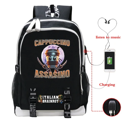 Новые итальянские школьные сумки Brainrot, подростковый рюкзак с зарядкой через USB, сумки для книг Bombardino Crocodilo для студентов, дорожная сумка Mochila, подарок
