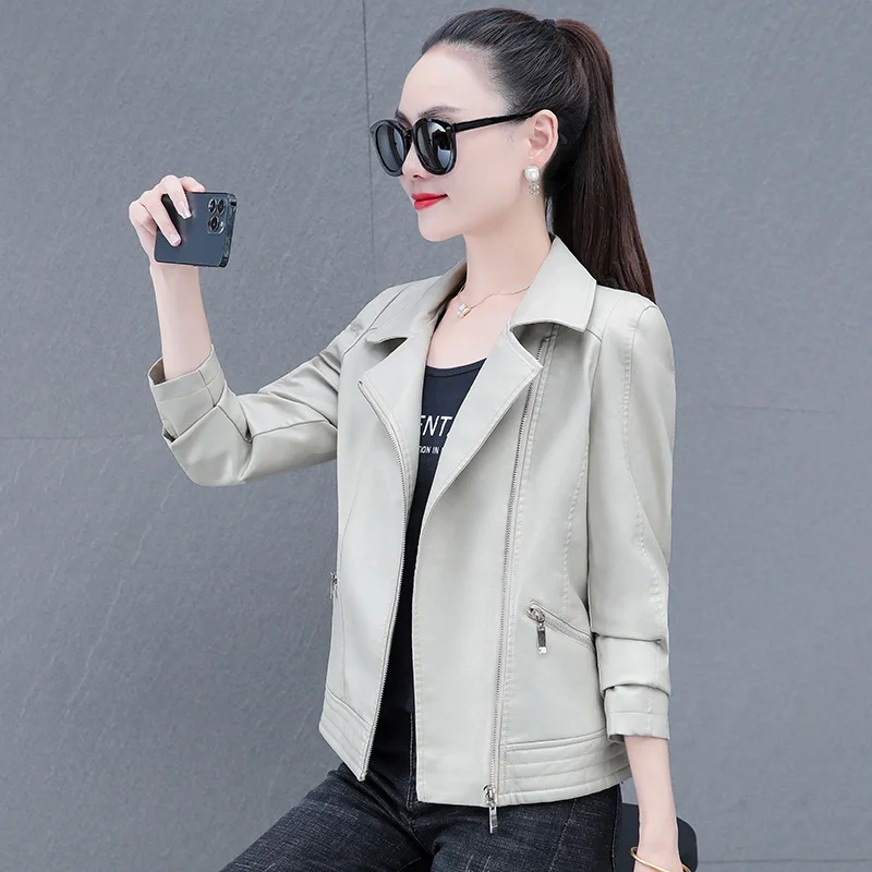 Short Leather Women's Coat Spring  Autumn Fashion Casual Women's Motorcycle Jacket Top Skinny Girl Zipper Motocycle Jackets