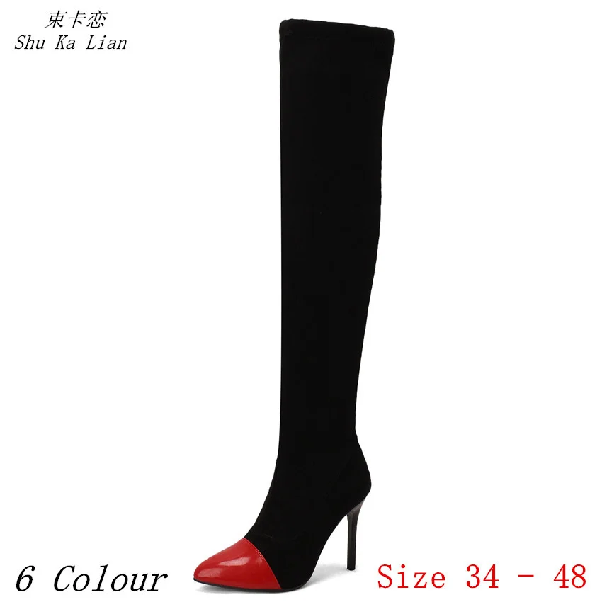 

Spring Autumn Women Over the Knee Long Boots 10.5 CM High Heel Shoes 6 Colour Woman Thigh High Boots Plus Size 34 - 48