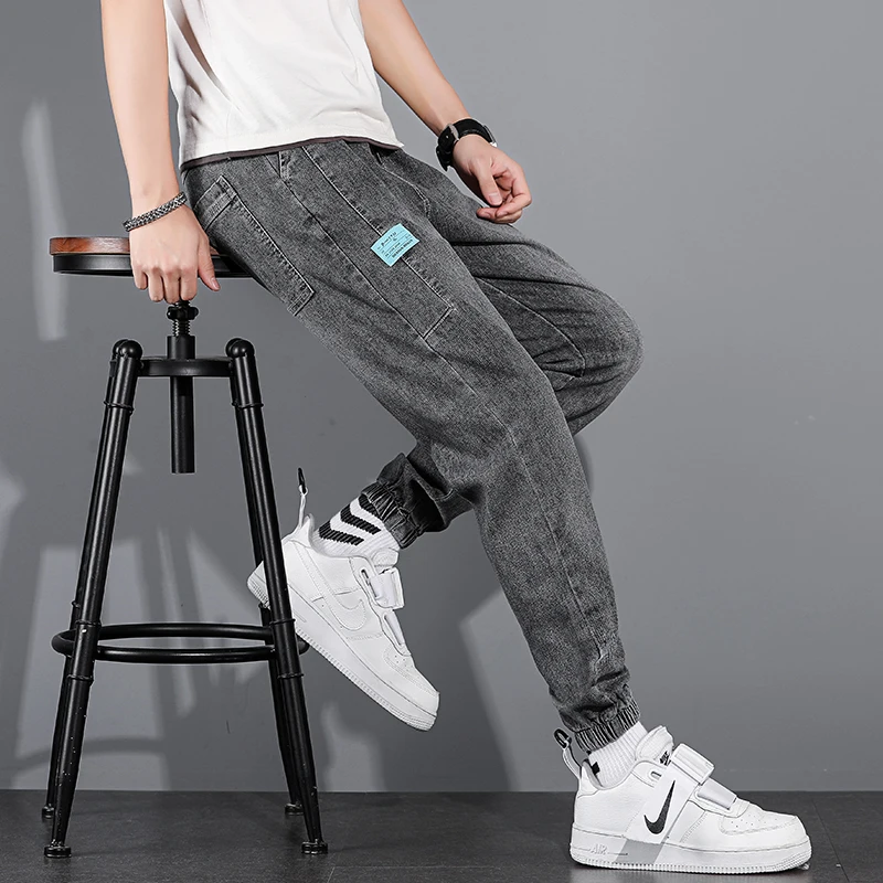 

Джинсы до щиколотки, эластичные Повседневные Удобные однотонные уличные брюки на шнурке с карманами, Новинка лета 2022