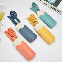 wheat straw tableware knife fork spoon 4pcs chopsticks outdoor travel camping portable tableware set gift