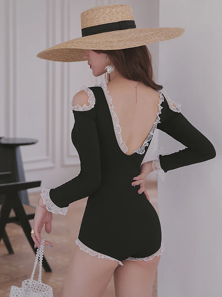 

Women's Swimsuit 2022 New Ladies Ruffle Deep V-neck Shoulder Hollow Out Fashion Sexy One Piece Bikini Hot Spring Swimwear Women