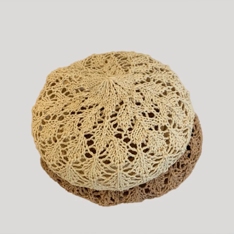 2022 NEW Woman Hat Summer Hand Crocheted hollowed out papyrus Beret hat For girl Fashion painter Cap  ladies hats