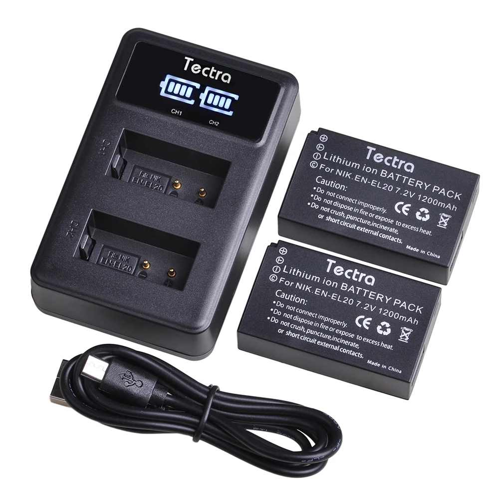

1200mAh EN-EL20 EN-EL20A Battery + LED Dual Charger for Nikon Coolpix P1000, DL24-500, 1 J1, J2, J3, 1S1, 1 V3, Coolpix A, 1 AW1