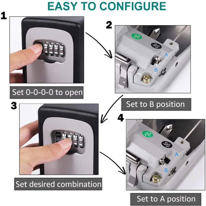 Key Lock Box Wall Mounted Aluminum Alloy Key Safe Box Weatherproof 4 Digit Combination Key Storage Lock Box Indoor Outdoor