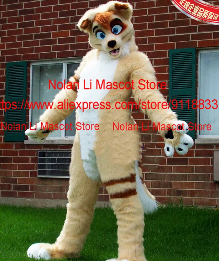 Лидер продаж длинный пушистый костюм цвета хаки для взрослых хаски лиса волк