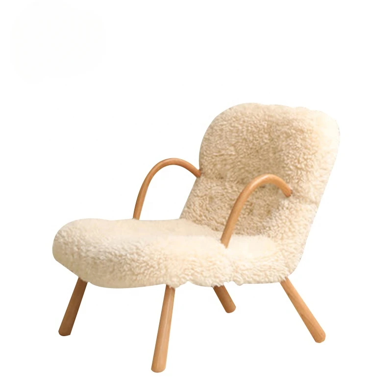 

2021 New Single Sofa Light Luxury Designer Small Wooden Nordic Leisure Tiger Chair Lamb Hair Lazy Sofa