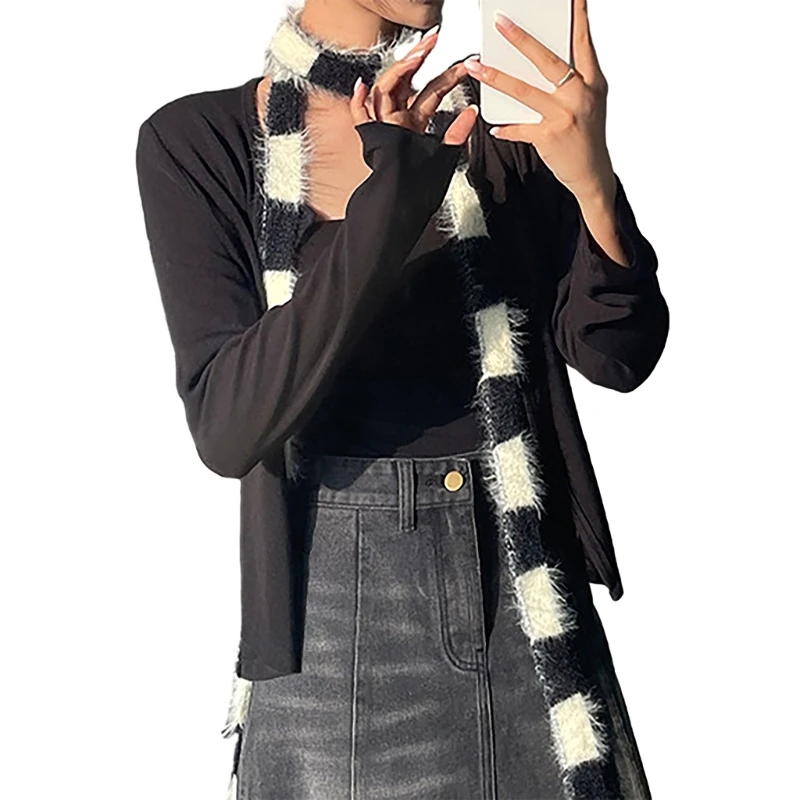 

Женский осенне-зимний полосатый шарф, тонкий шейный платок, вязаный тонкий шарф, декор