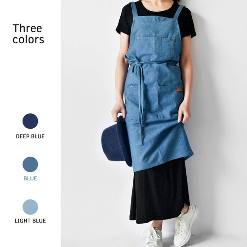 

Cotton Denim Aprons Gardening Coffee Shop Kitchen Cooking Baking BBQ Cleaning Painting Restaurant Stylish Design Florist Apron