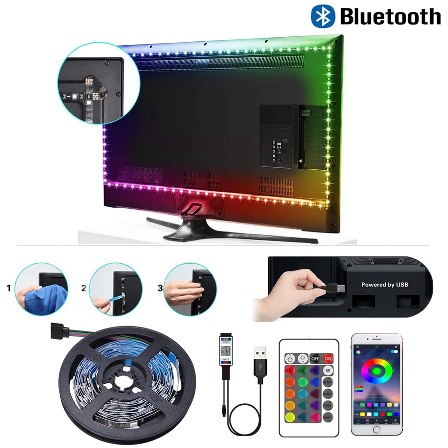 

RGB 5050 Led Strip Light Bluetooth App Control 5V USB Led Tape Music Flexible Ribbon Diode Tape for TV Backlight Room Decoration