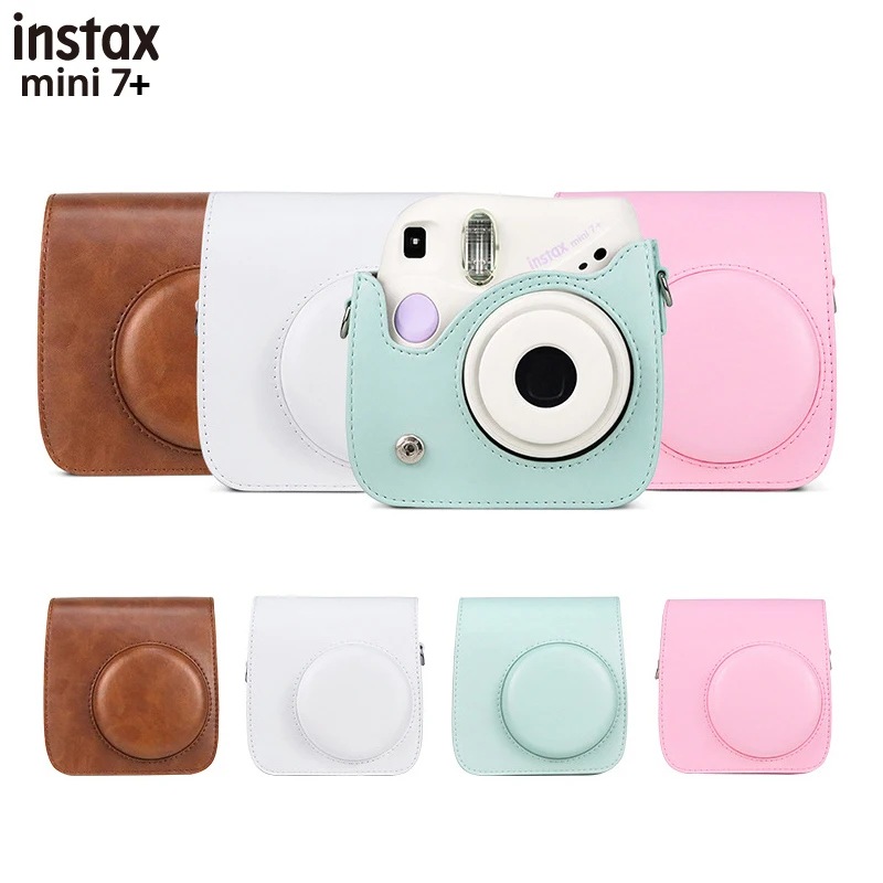 

NewCamera Case for Fujifilm Instax Mini 7+ Instant Cameras, PU Leather Carrying Bag Hard PVC Clear Protector with Shoulder Strap