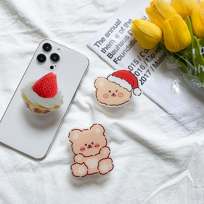 

Christmas Hat Bear Phone Holder Griptok Cute Cartoon Phone Stand Foldable Phone Grip for IPhone Samsung Xiaomi Phone Accessories