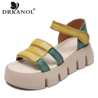 drkanol fashion platform sandals women summer wedges shoes 100 genuine leather mixed colors open toe all match sandals female
