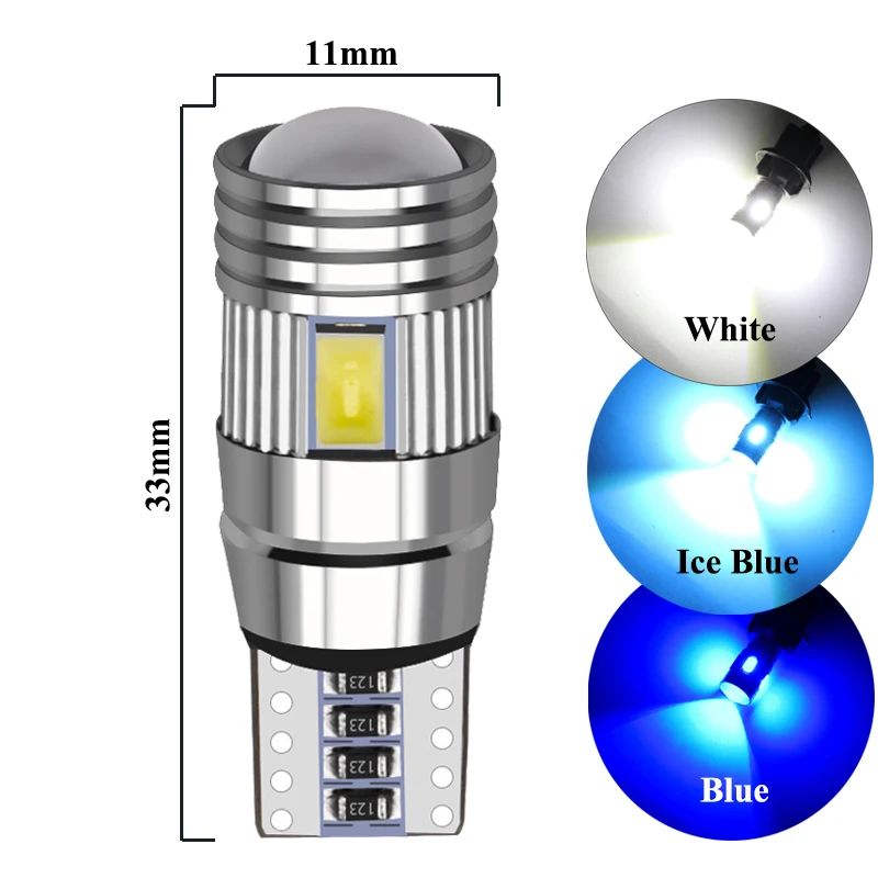 2 / 4 10 PCS клиновидная T10 W5W светодиодная лампочка Canbus 12V 5630 - 6SMD 7000K Белая внутренняя