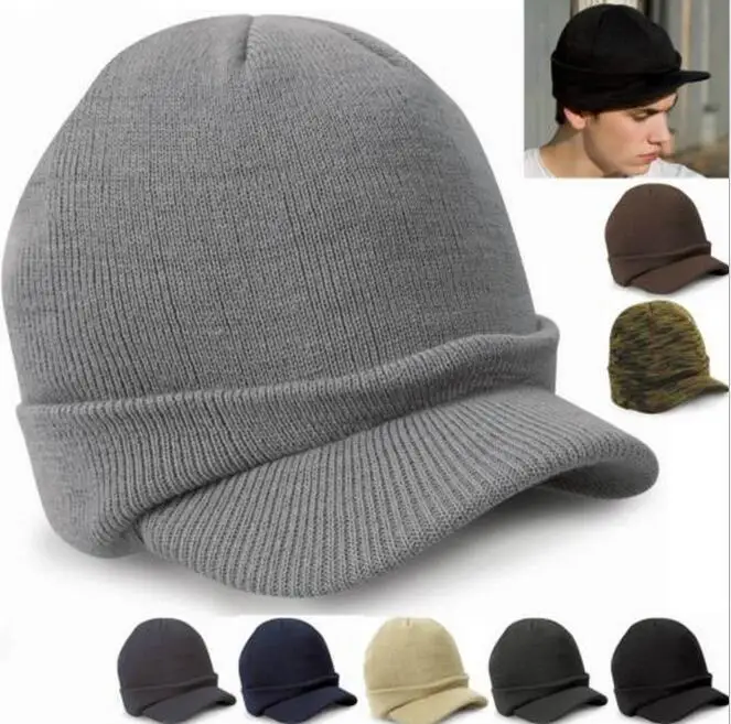 

2022 модная шапка в армейском стиле, теплая зимняя шапка, вязаные шапки, Шапка-бини с козырьком ярких цветов