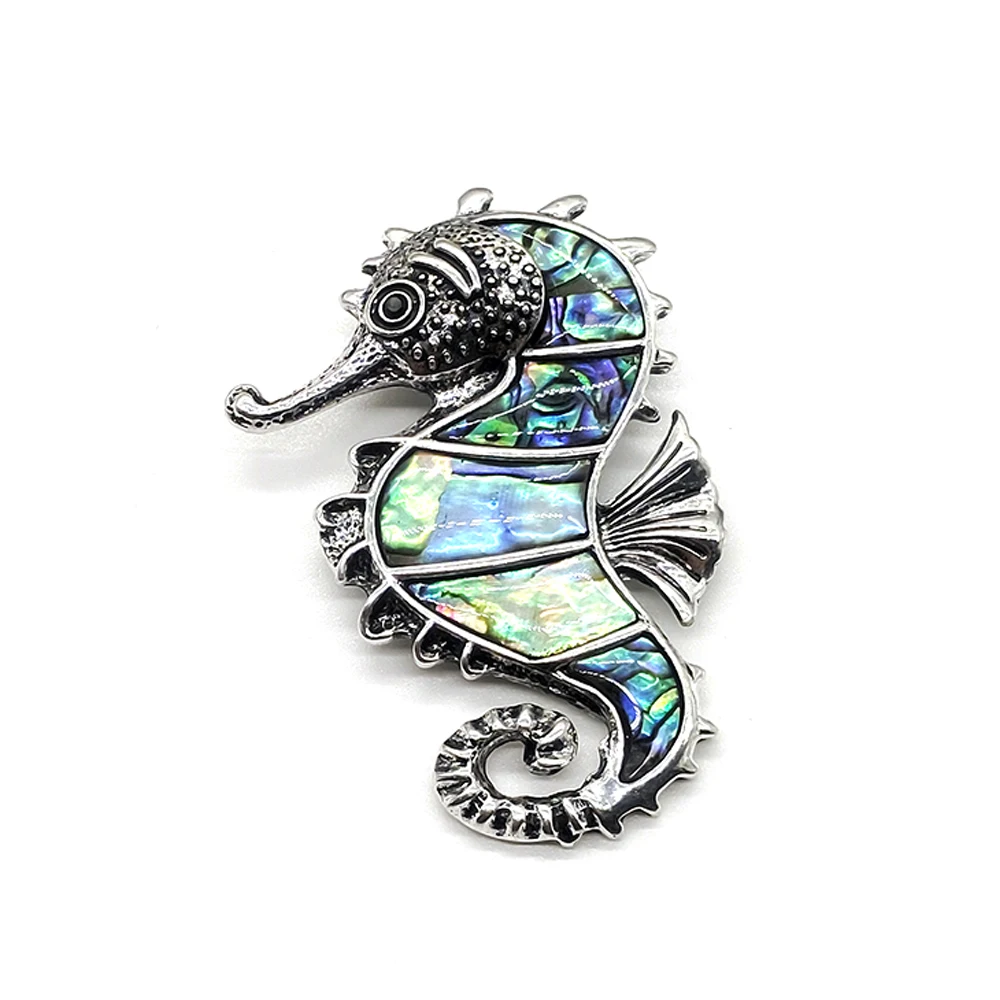 

Natural Abalone Shell Brooches Pendants Seahorse Shape Alloy Pins for Women Party Weddings Accessories Animal Badge Jewelry Gift