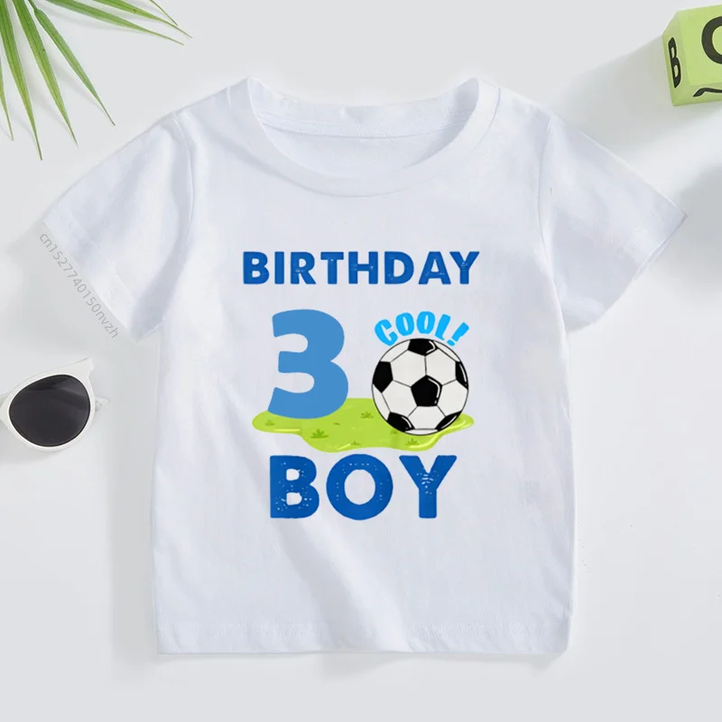 

Birthday Cool Boy 1-12 Year Football Number Print T-shirts Children Funny Gift Clothes Kids Soccer Design White Casual Tops