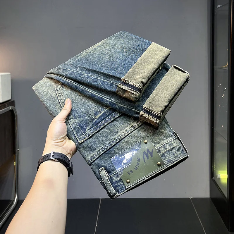 Ностальгические джинсы для мужчин осень 2024 новые рваные в стиле ретро прямые