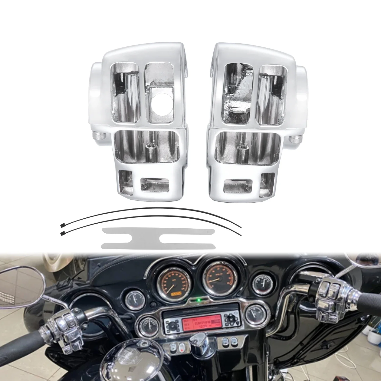 

2 шт., руль мотоцикла, переключатель управления, корпус, крышка, черный/хром, для Harley Road King Electra Glide, 1996-2013 FLHT