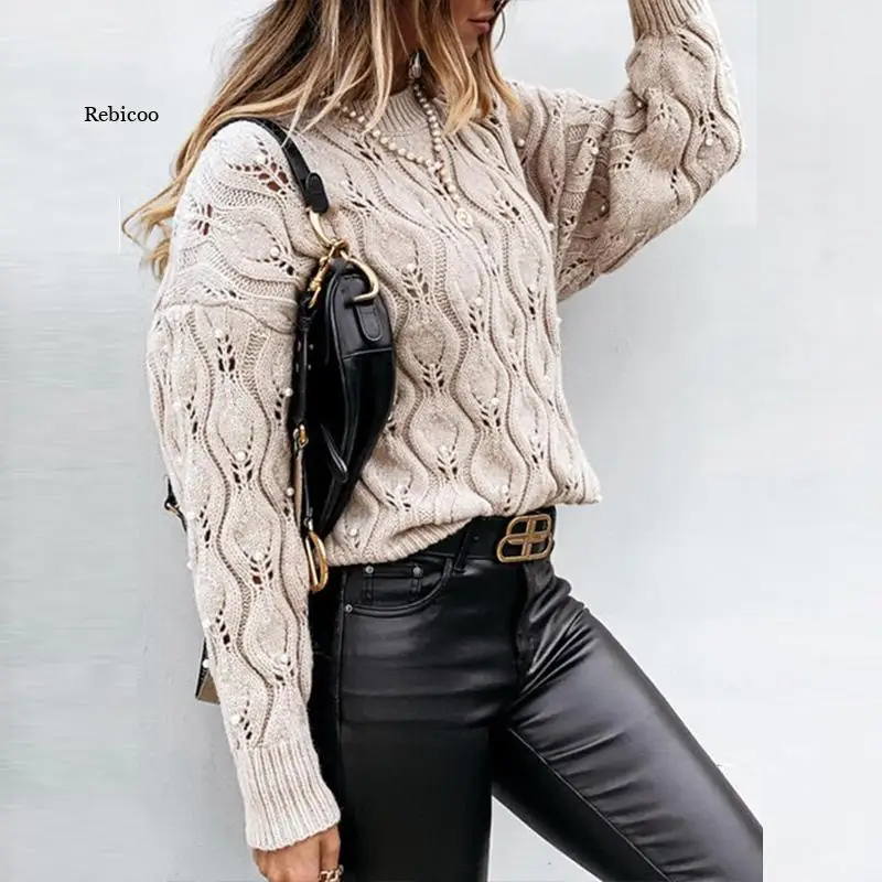 

Autumn Elegant V-Neck Lace Patchwork Lady Knit Sweaters Winter Warm Casual Long Sleeve Pullover Tops Fashion Solid Female Jumper