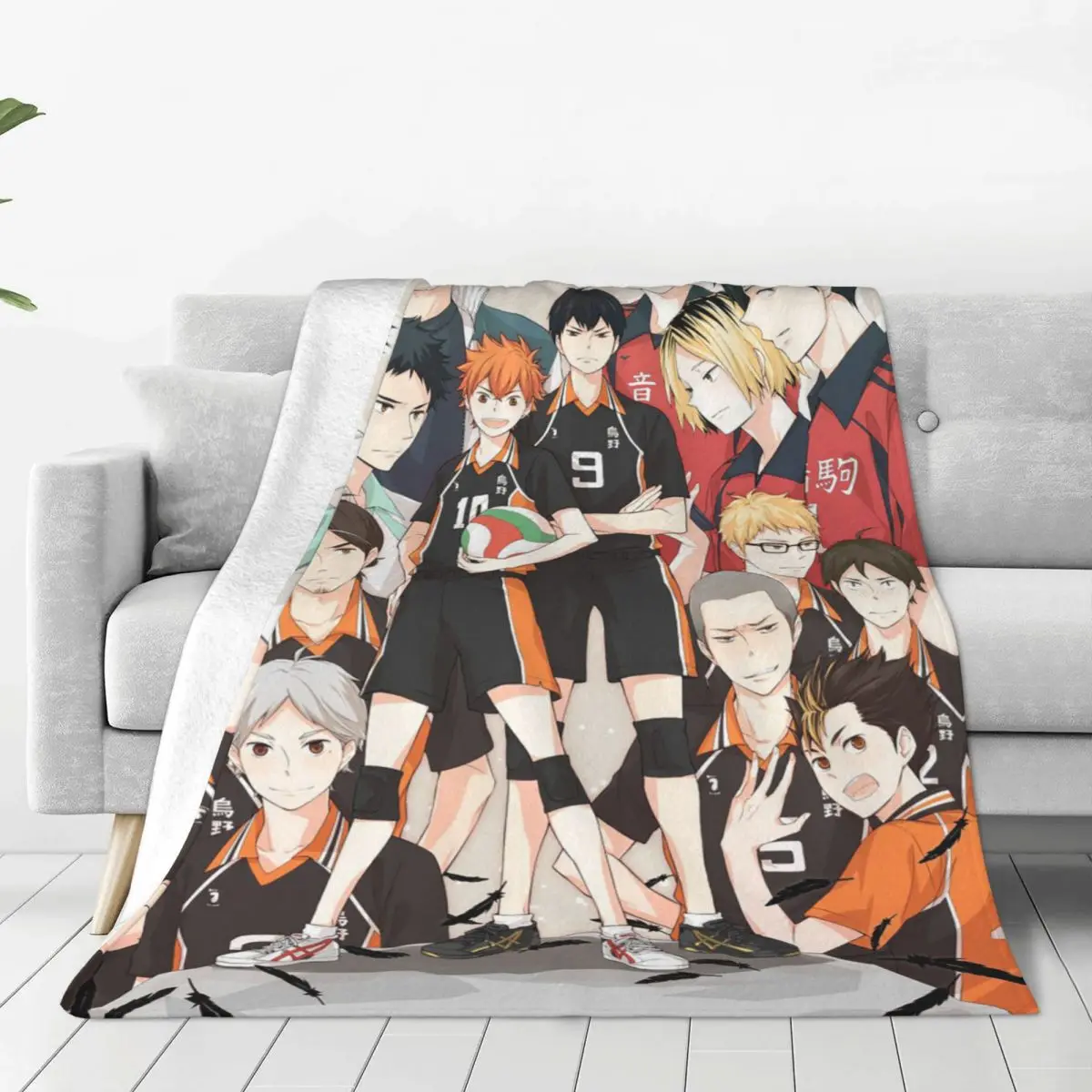 

Haikyuu Karasuno Team Knitted Blanket Velvet Japanese Anime Volleyball Ultra-Soft Throw Blankets for Bedroom Sofa Bed Rug