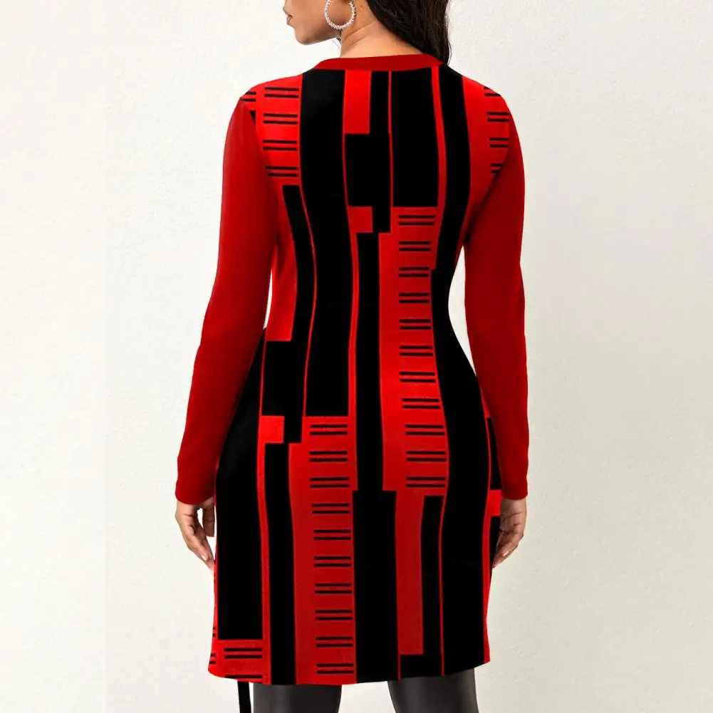 

Women Long Sleeves Blouse Geometric Print Blouse Stylish Mid-length Pullover for Women's Autumn-winter Streetwear Versatile