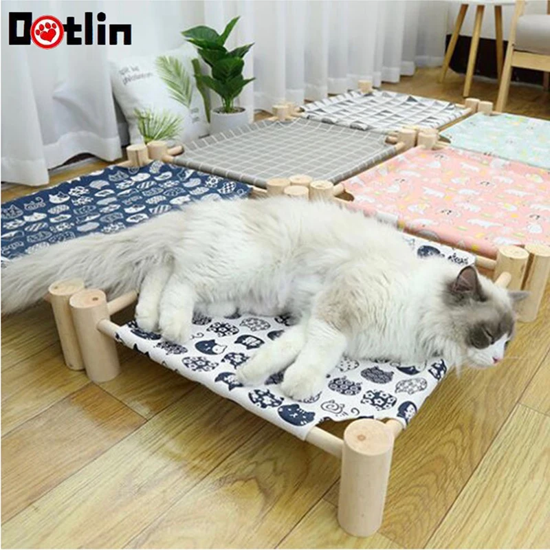 

Elevated Cat Bed For Dogs Rabtits House Cat Hammocks Bed Wood Canvas Cat puppy Lounge Bed Durable Canvas Pet House Supplies