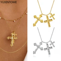 925 silver chain gold silver three crosses pendant long chain necklace plain 2021 wedding rock punk charm fine jewelry gift