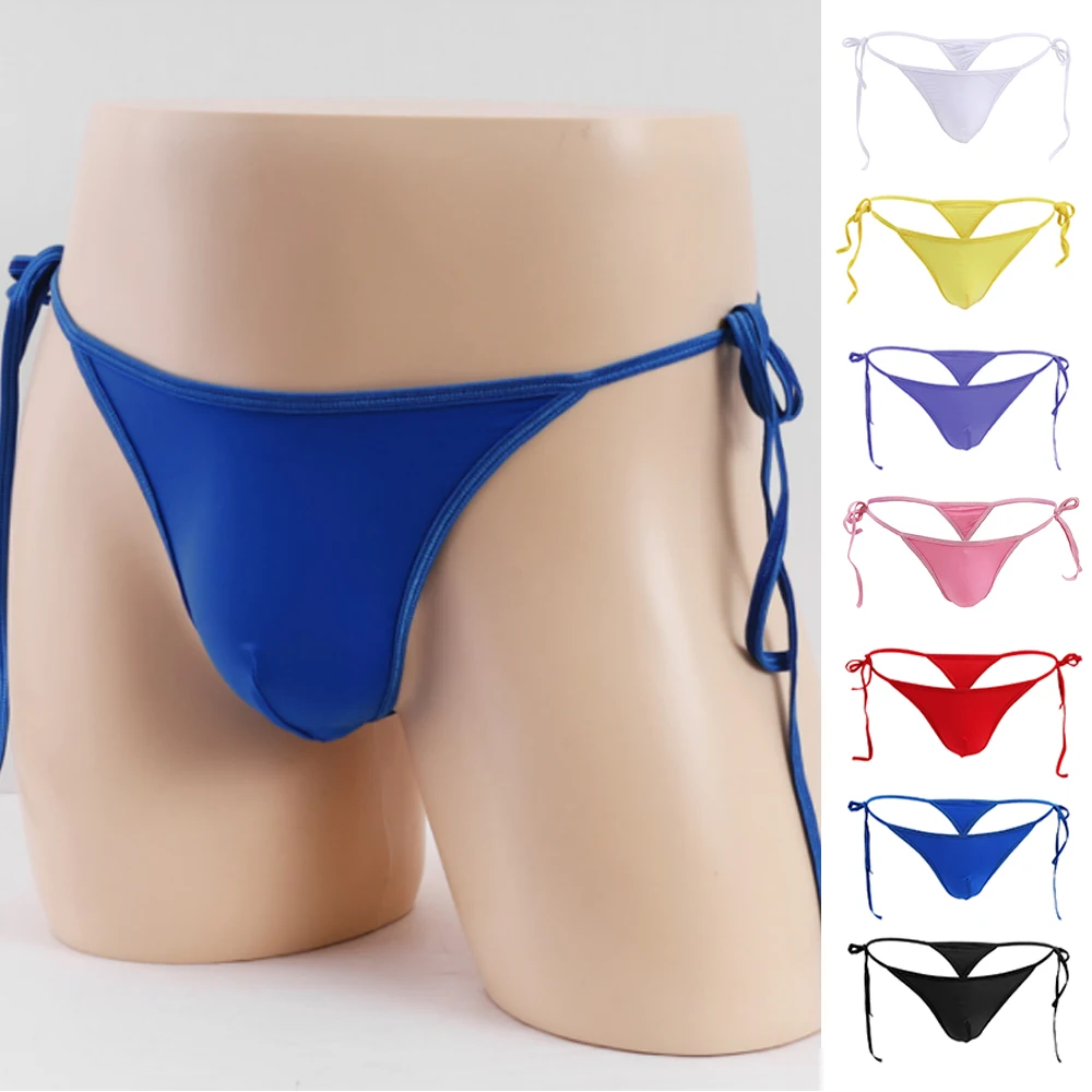 

Men Solid Lace G-Strings Thong Underwear Ice Silk Sexy Gay Sissy Jockstrap Penise Bag Breathable Thin Men Elastic Underwear