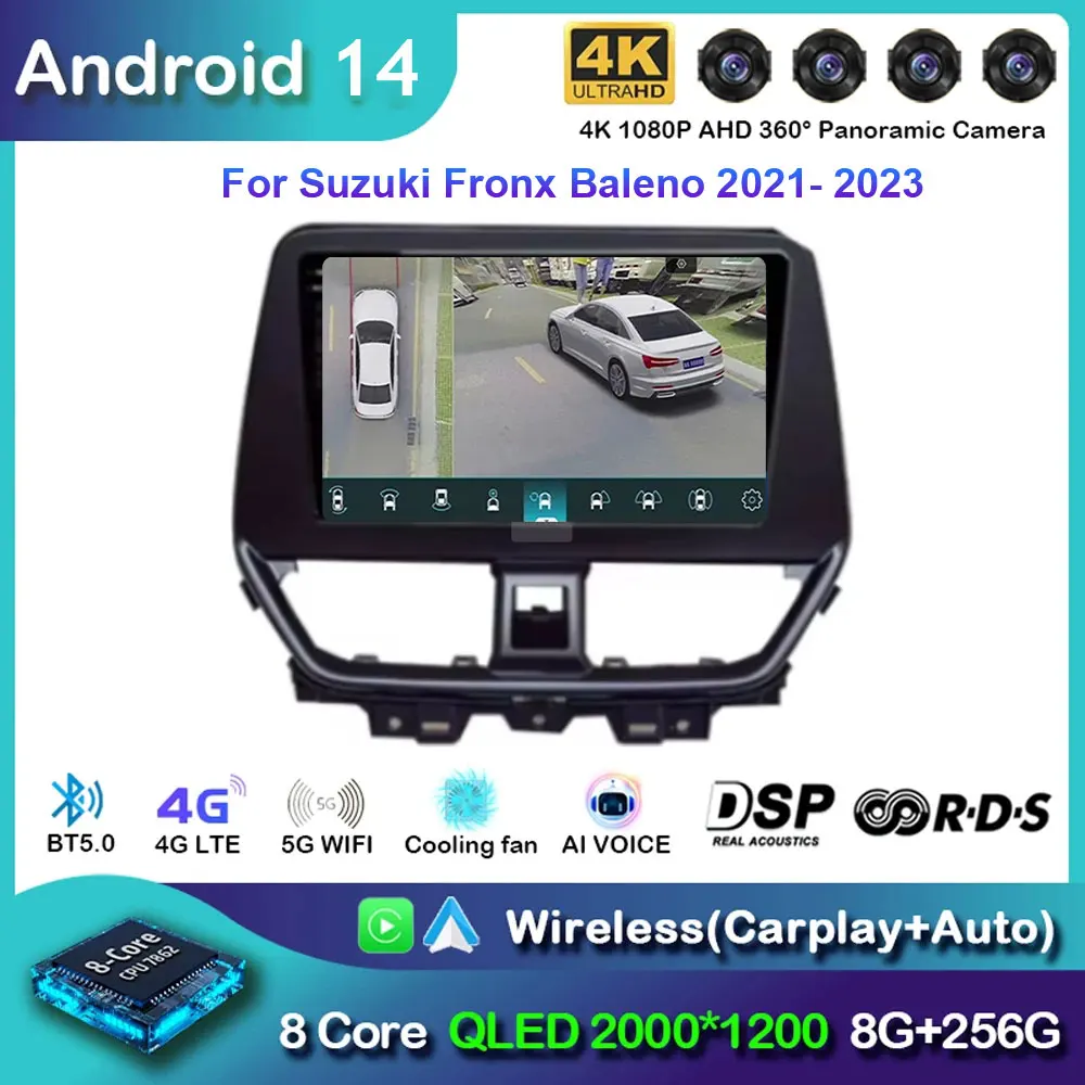 Android 14 GPS-навигация для Suzuki Fronx Baleno 2021-2023 Авторадио Мультимедиа Стерео QLED IPS DSP