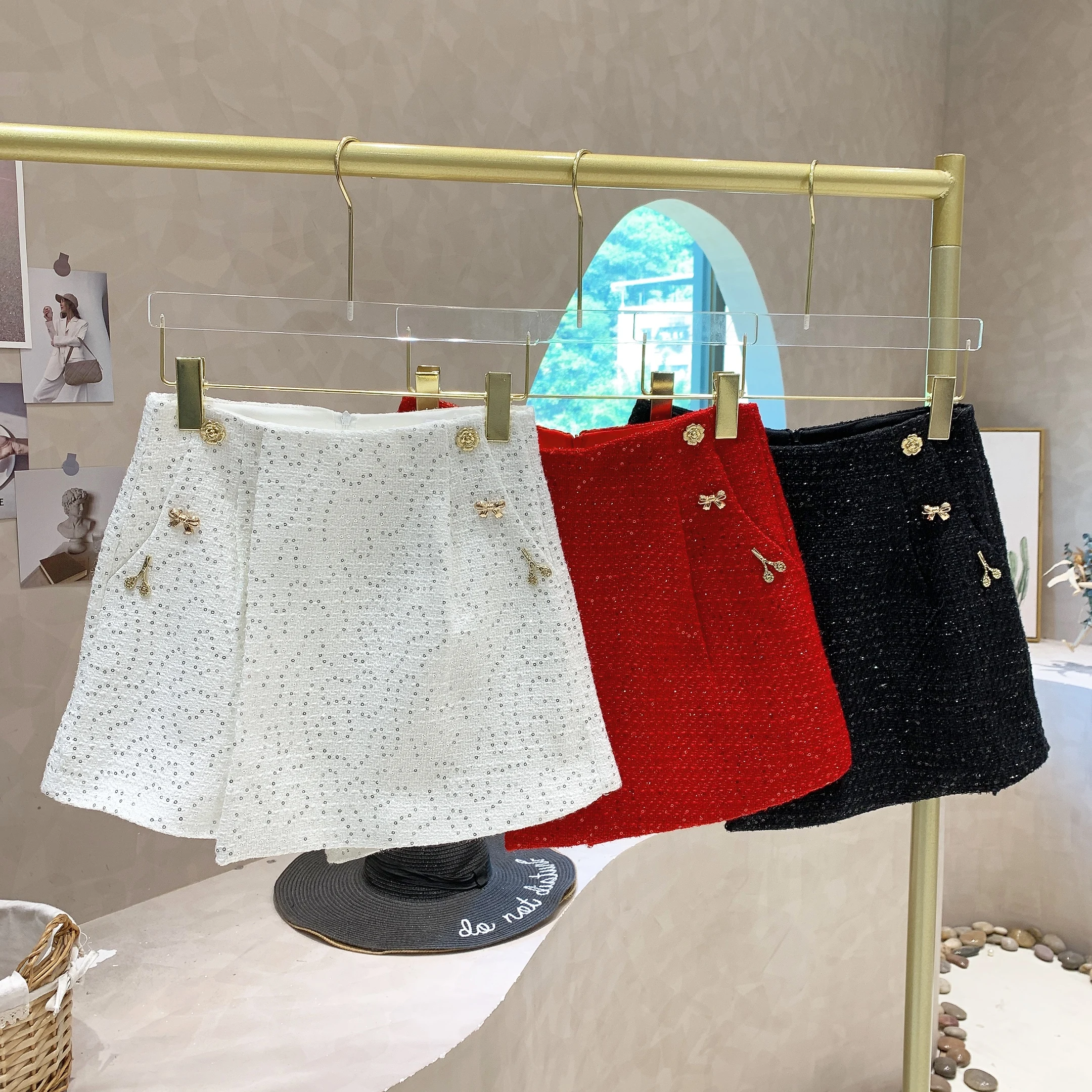 Love Diamond Button Tweed Sequins Shorts Women Autumn Winter High Waist Temperament Small Fragrance Boots