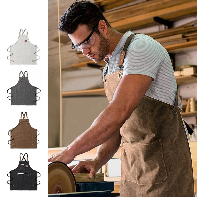 

2022 New Thick Canvas Unisex Apron For Women and Men Bibs Waterproof Coffee Shop Barber BBQ Bib Apron with Adjustable Buckles