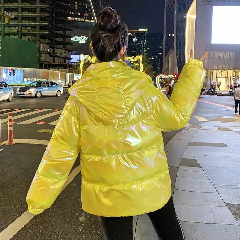 New2022 Coats Women's Shinny Hooded Long Sleeve Zipper Pockets Ladies Casual Thick Winter Jacket Cold Coat for Female 2021