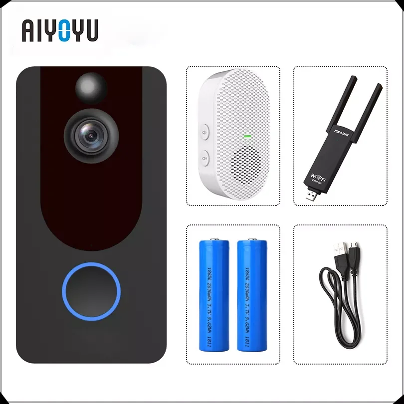 

V7 умный дверной звонок с камерой IP 1080P, звонок на дверь телефона, квартиру, инфракрасная сигнализация, беспроводная система безопасности, до...