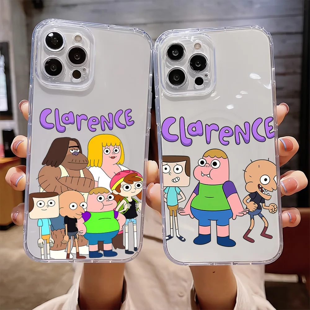 Cartoon C-Clarence-S Funny For IPhone 16 15 14 13 12 11 Pro Max Plus Transparent Magnetic Suction Phone Case