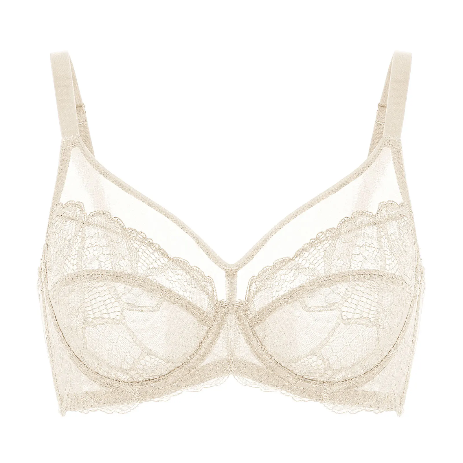 Women's Floral Lace Bra Plus Size Transparent Minimizer Bras Full Coverage Unlined Underwire A B C D DD E F