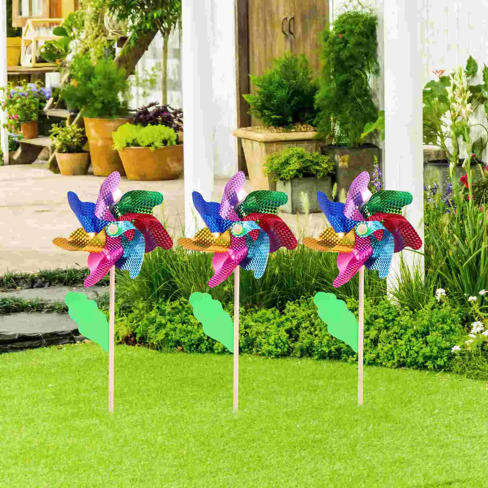 

3pcs Plastic Windmill Decor Garden Scene Layout Windmill Lawn Pinwheel Decor