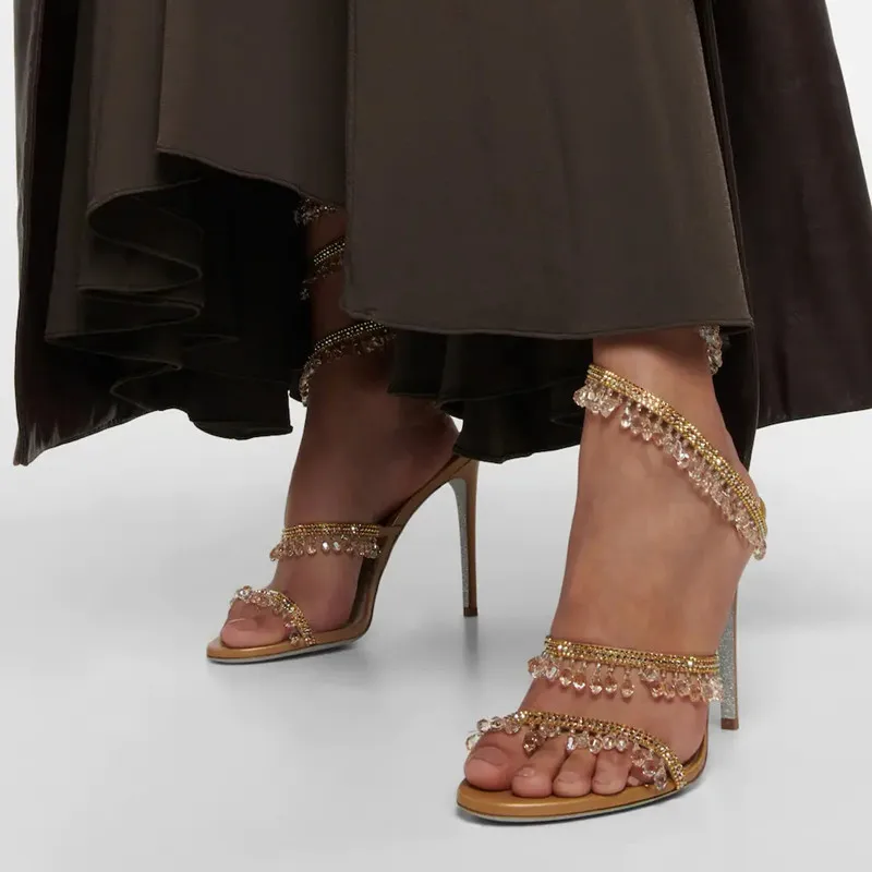 Snakelike Rhinestone Women High Heels Sandals Summer Thin Heel Open Toe Wedding Bridals Shoes Fashion Ankle Twine Ladies Pumps